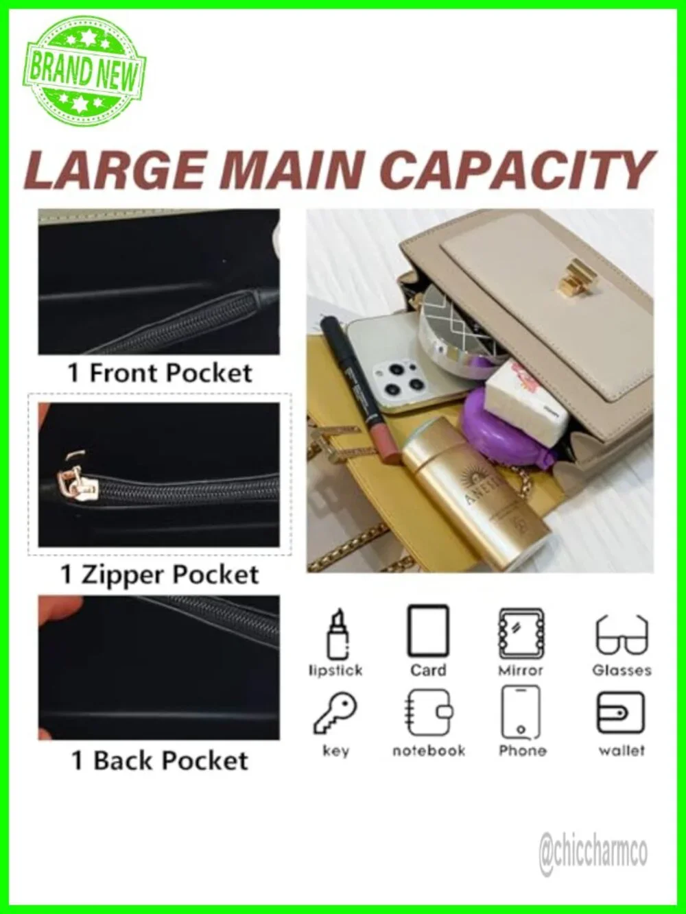 PU Leather Satchel Crossbody Bag Color Block Twist Lock Women